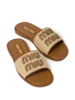 Miu Miu Raffia-effect woven Beig slides - Image 4