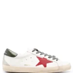 Golden Goose Super-Star with red suede star and green leather heel tab