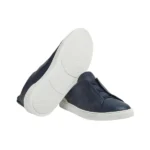 ZEGNA NAVY BLUE DEERSKIN TRIPLE STITCH™ SNEAKERS - Image 3