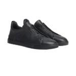 ZEGNA BLACK DEERSKIN TRIPLE STITCH™ SNEAKERS - Image 4