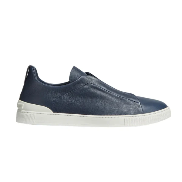 574B925E-8ADA-47DC-A4BD-7436D44CD3AF ZEGNA NAVY BLUE DEERSKIN TRIPLE STITCH™ SNEAKERS - Image 1
