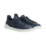 ZEGNA NAVY BLUE DEERSKIN TRIPLE STITCH™ SNEAKERS - Image 5